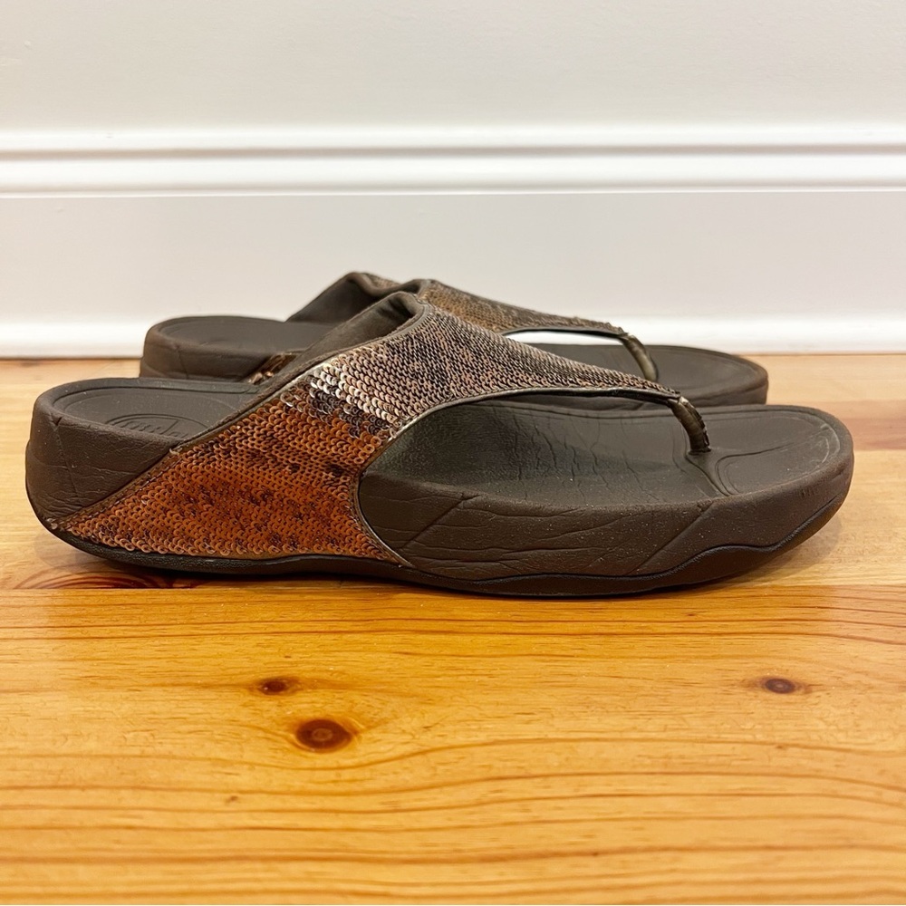 FitFlop Electra Sandals Womens 9 Bronze Toe Post Metallic Sequins Comfort